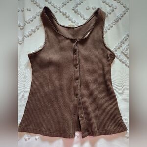 Free People Brown Ribbed Tank Top